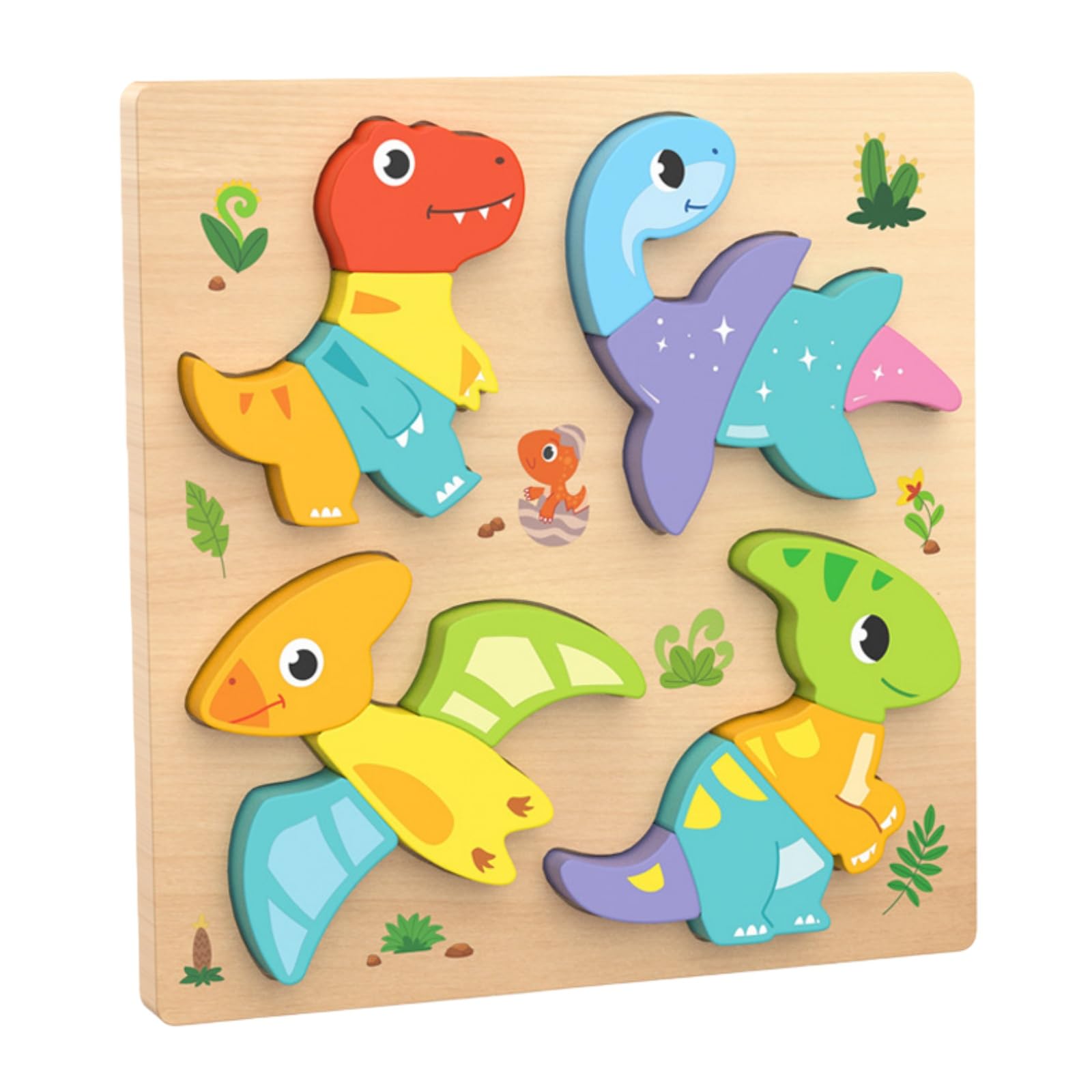 4-in-1 Wooden Puzzles for Toddlers 1-3 Years Old Montessori Learning Toys for Babies, Educational Jigsaw Puzzles for 1 2 3 Year Old Boys Girls Safe Wooden Toys for Kids Birthday (Dinosaur) — image 1