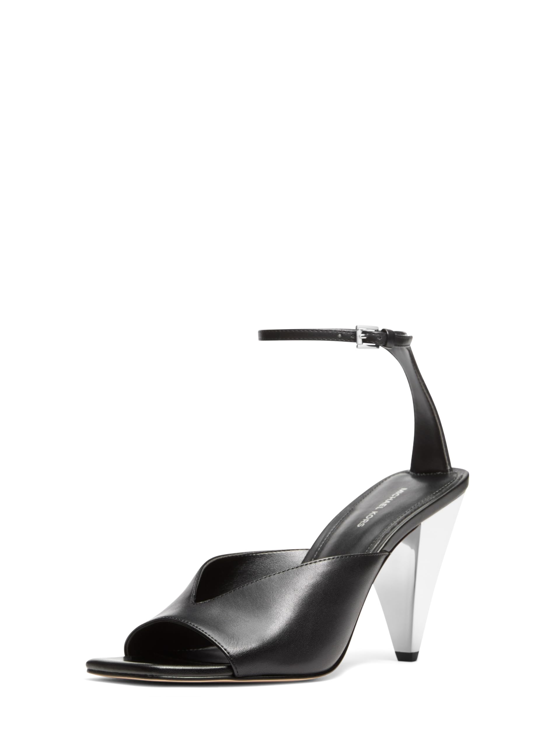 Michael Kors Women’s Electra Sandal, Black/Galvanized Heel, 8