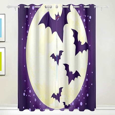 Amazon Mimuti 遮光カーテン ハロウィンイラストかわいいベクターバット飛行 断熱 見えにくい 保温 防寒 洗える 部屋 客間 リビングルームに適用 2枚組 幅100 丈178cm カーテン オンライン通販