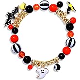CEALXHENY Halloween Bracelets Ghost Pumpkin Switch Charm Bracelets Gifts Stretch Beaded Bracelets for Women
