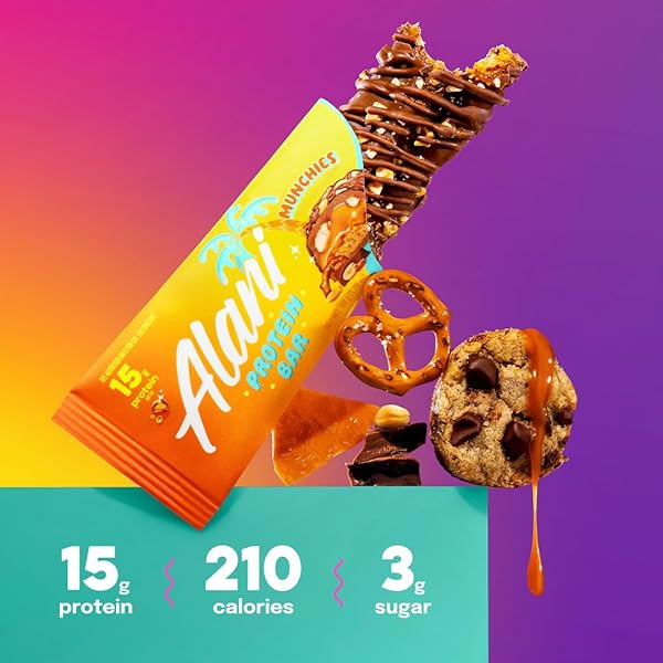 ALANI NU PROTEIN MUNCHIES, HIGH PROTEIN GLUTEN-FREE BARS, 18G PROTEIN, LOW-SUGAR (6G) LOW-CARB HEALTHY SNACKS, 12 INDIVIDUALLY WRAPPED BARS