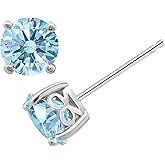 Amazon Essentials Yellow Gold Plated, Platinum or Rose Gold Plated Sterling Silver Infinite Elements Cubic Zirconia Stud Earrings | White, Blue, Green, or Pink Cubic Zirconia