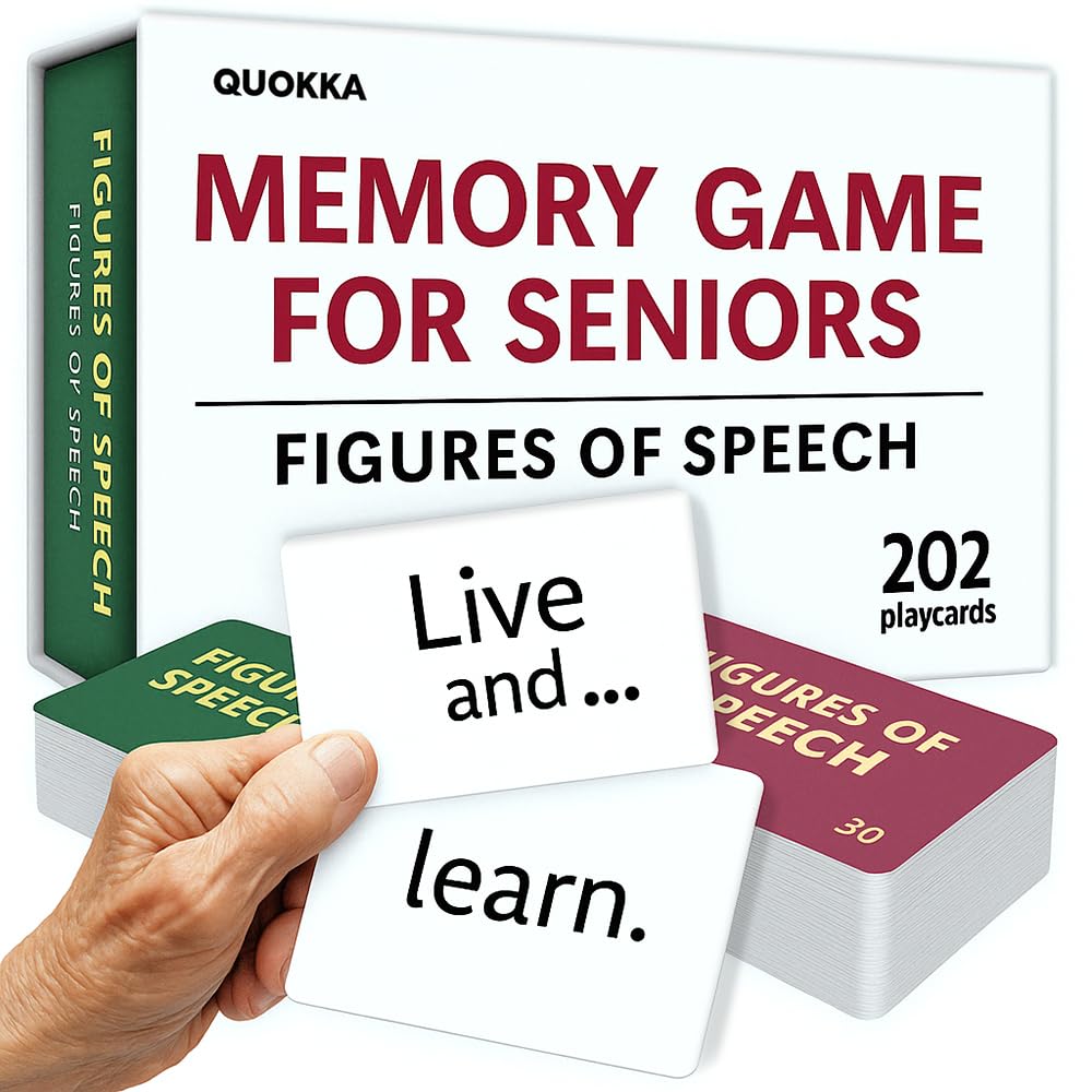 Photo 1 of QUOKKA Elderly Memory Games for Seniors – 202 Cards for Alzheimer's or Dementia Activities – Expression Brain Card Games for Seniors with Dementia – 2 Levels, Visual Clues, Premium Gift Box