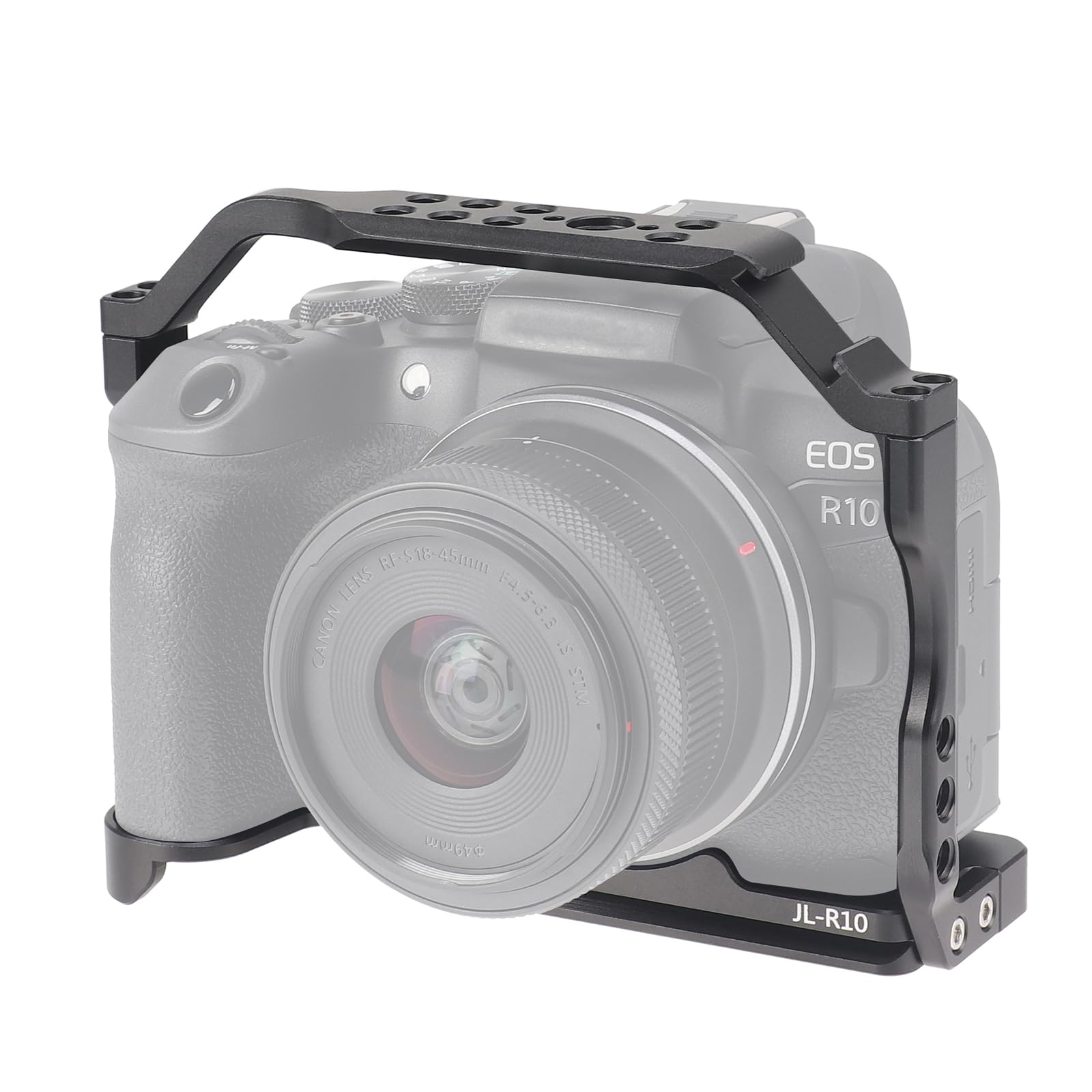 FOTGA Camera Cage for Canon EOS R10 Mirrorless Vlogging Camera, Aluminium Video Rig with NATO Rail, Cold Shoe, 1/4"Screw Mount, 3/8"-16 Locating Pins for Arri Grip, Quick Release Plate for Arca Tripod