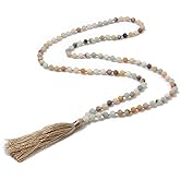 BALIBALI 6MM Mala Beads Necklace Natural Stone Meditation Statement Necklace Japa Yoga Rosary Prayer Charm Beaded Tassel Neck