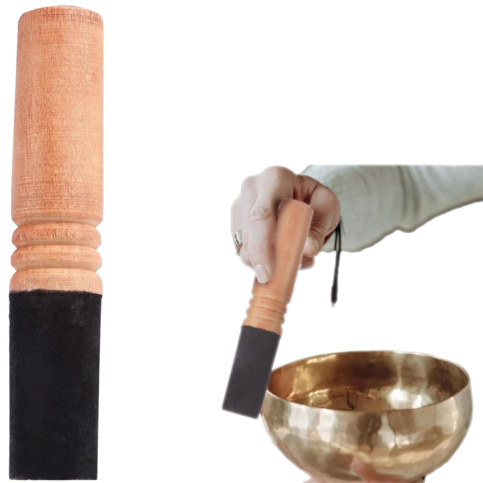 View 1 of 1 Pc Tibetan Singing Bowl Mallet Suede Striker, Handmade Leather Wrapped Meditation Mallet Sound Bowl Stick, Buddha Musical Instruments for Buddhist Meditation Yoga Chime, Black & Brown