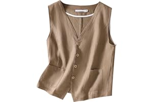 YOUNIFIZ Womens Linen Vest Casual Sleeveless Button Down Linen Blazer Lightweight V Neck Jacket Waistcoat Vest with Pocket