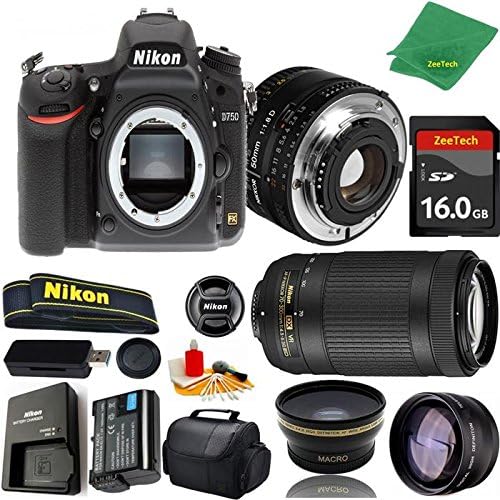 Great Value Bundle for D750 DSLR โ 50MM 1.8D + 70-300MM AF-P + 16GB Memory + Wide Angle + Telephoto Lens + Case