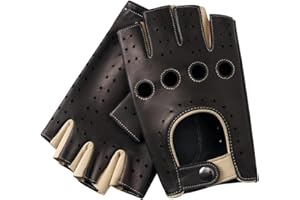 Hanotolo Men's Fingerless Leather Gloves - Unlined Lambskin Leather Driving Gloves