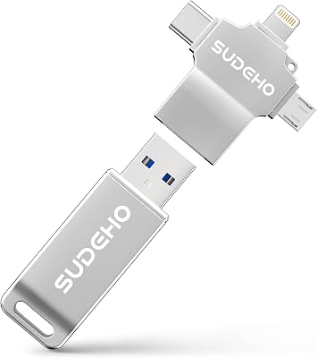 MFi - Chiavetta USB da 128 GB per iPhone, 4 in 1, in metallo, colore: argento