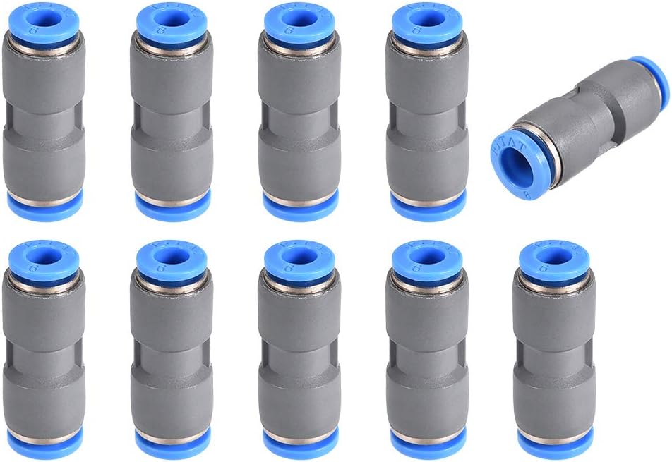 sourcing map Straight Push to Connector Reducer Fitting 8mm to 6mm Quick Release Pneumatic Connector Plastic Union Pipe Tube Fitting Grey 10Pcs