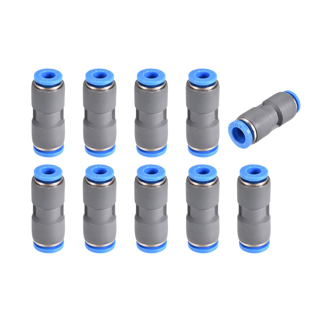 sourcing map Straight Push to Connector Reducer Fitting 8mm to 6mm Quick Release Pneumatic Connector Plastic Union Pipe Tube Fitting Grey 10Pcs