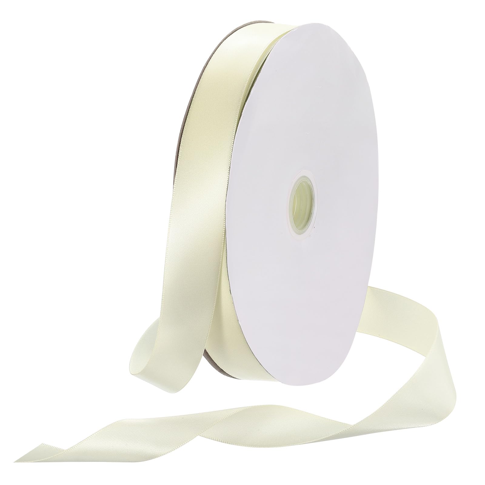 Rebower 25mm Satin Ribbon 91m Thick Double Face Grosgrain Silk Ribbon, [for Gift Wrapping, Hair Bows, Wedding, Cake, Flower] - 100 Yard/300ft/ Cream White
