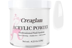 CREAGLAM Acrylic Powder 120g 4.23oz No Lamp Needed for Nail Extensions, Bubble Free Formula Acrylic Nail Powder for 3D Art Sculpting Tips, Long Lasting Salon Quality Manicure