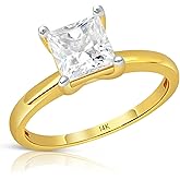 MAX + STONE 1.5 Carat Princess Cut Cubic Zirconia Solitaire Engagement Ring for Women in Solid 14k White or Yellow Gold 5.5 mm Square CZ Ring Size 5 to 9