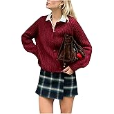 SHENHE Women's Chunky Knit Cardigan Button Down Crew Neck Lightweight Knit Sweater Jacket
