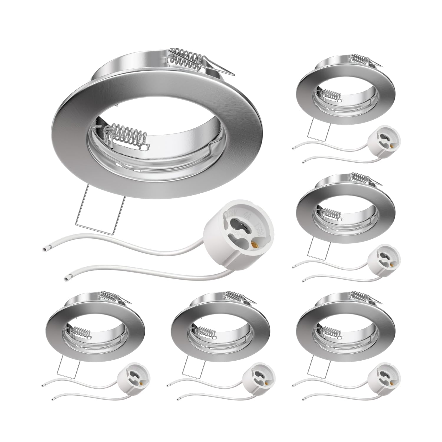 ledscom.de 6 Pieces Ceiling recessed Frame Fere recessed Frame Chrome matt (LED/Halogen/GU10/MR16/PAR16/50mm) incl. GU10 Socket