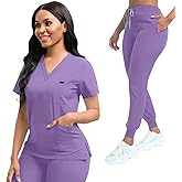 YEZEX Scrubs for Women Set, Women's V-Neck Top & Jogger Scrub Pants