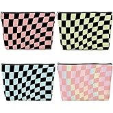 4 Pack Colorful Checkered Bag, Checkered Decor Makeup Bag Cosmetic Bags Gifts for Women Daughter Girl Friend Sister Bestie Nurse Mom Coworker Appreciation Wedding Christmas Waterproof Toiletry Bag