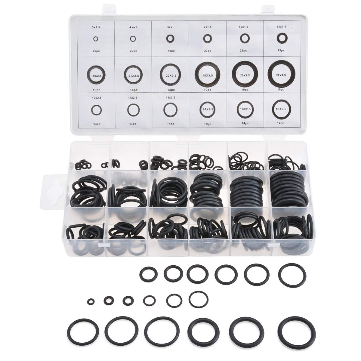 KATUR Universal O-Ring Assortment, 279Pcs Metric Set, 18 Sizes 3-18mm Internal Diameter, Black Rubber O-Rings for Plumbing, Automotive, General Repair