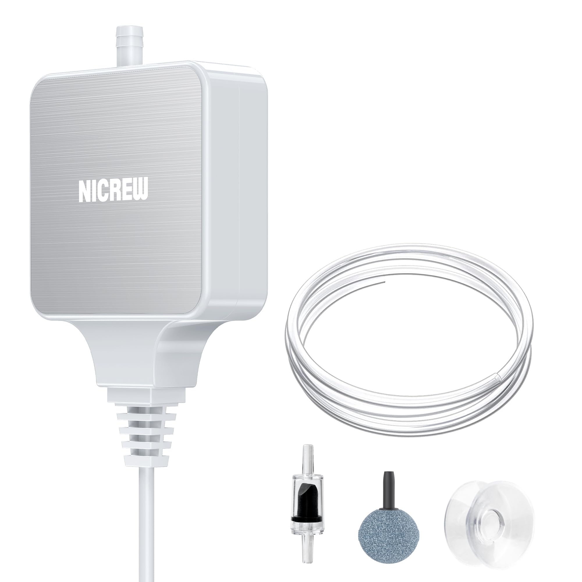 Photo 1 of NICREW Nano Silent Aquarium Air Pump White, Aquarium Aerator with Accessories for Up to 10 Gallon Fish Tank, Super Quiet, 0.3 L/min, 1.5 Watts