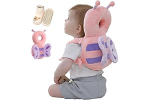 ANFRANDCE Baby Head Protector Backpack with Safety, Toddler Adjustable Head Protection for Baby Walking and Falling Crawling, 0.5-3 Years 6-36 Months, Pink Butterfly