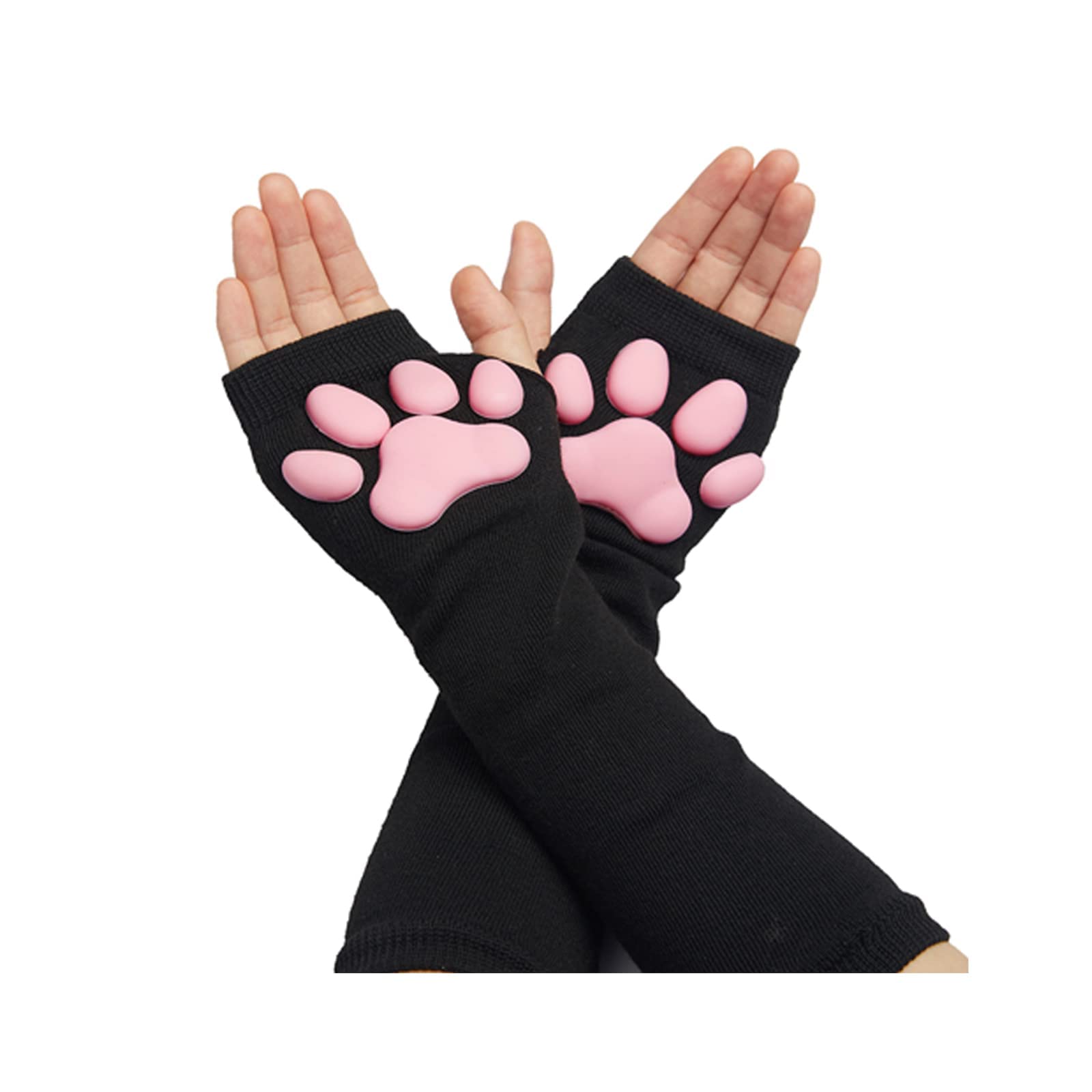 SIROLISA Cute Cat Paw Costume, Kawaii Cat Cosplay Kawaii Soft 3D Toes Beans Fingerless Cat Claw Paws Cosplay Set for Women (Black Long Gloves) — image 1
