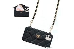 UnnFiko Wallet Case Compatible with iPhone 11, Cute Light Luxury Bag Design, Purse Flip Card Pouch Cover Soft Silicone Case with Handstrap Long Shoulder Strap (Black, iPhone 11)