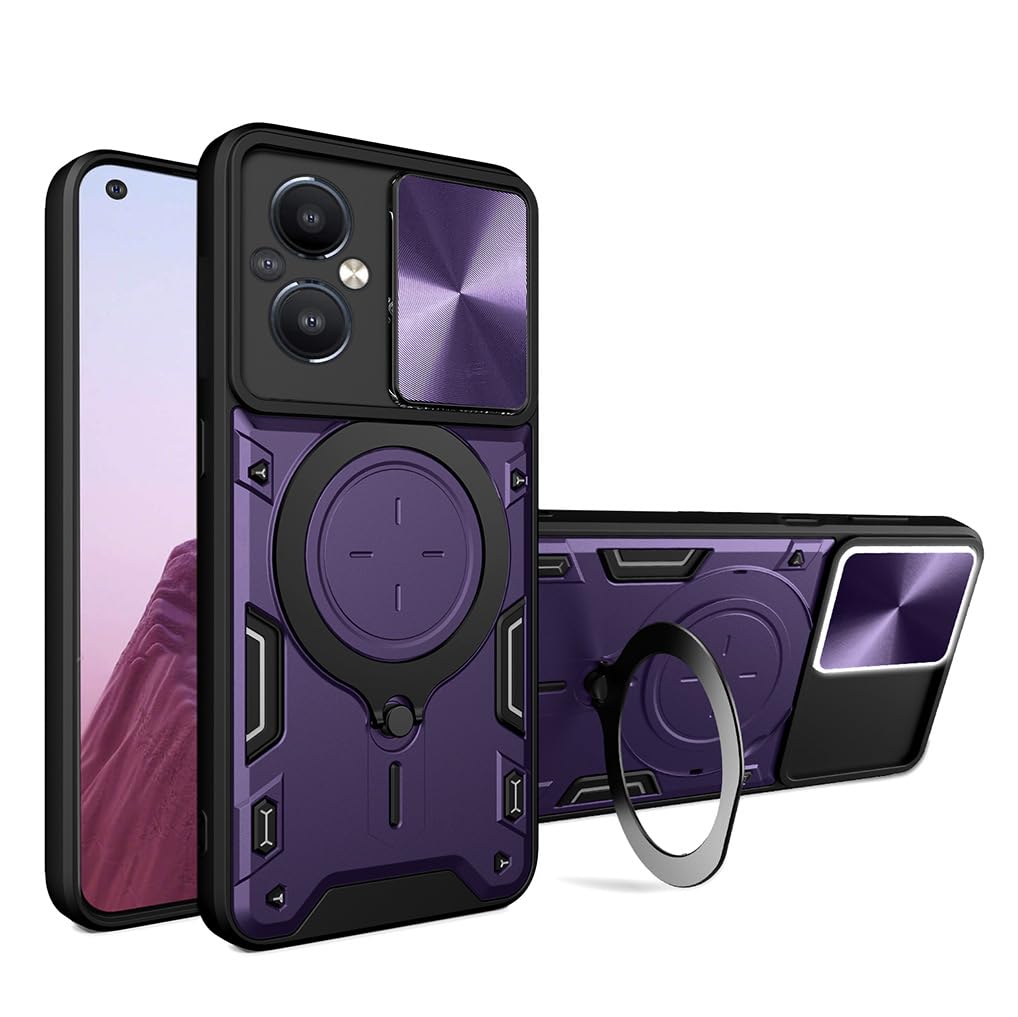 SEAHAI Case for OPPO Reno 8 Lite 5G / OPPO Reno 7 Lite, Ultra-thin Silicone TPU Shockproof Hybrid Hard PC Cool Style Cover, with Slide Camera Cover and Metal Ring Magnetic Kickstand - Dark purple