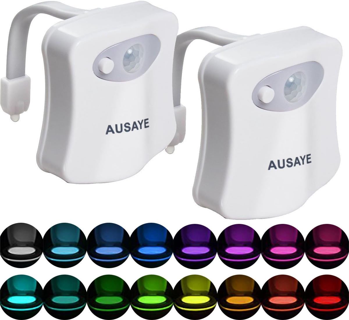 Motion Activated Toilet Night Light,AUSAYE [2Pack]16-Color Changes Motion Sensor Toilet Light,Bathroom/Washroom Nightlight,Toilet Bowl Light,LED Light Activates in Darkness