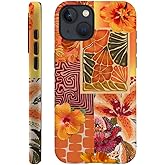 Piodaidy Compatible with iPhone 13,Durable & Shockproof Phone Case Cover Design - Orange Floral Hibiscus Collage Aesthetic