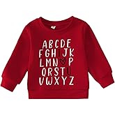Toddler Baby Girls Valentines Sweatshirt ABC I Love U Heart Print Sweatshirt Crewneck Long Sleeve Pullover Tops