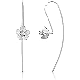 AeraVida Stunning Hibiscus Flower Blossom .925 Sterling Silver Slide-Through Dangle Hook Earrings | Classic Sterling Silver Slide-Through Dangle Earring for Women | Jewelry Gift
