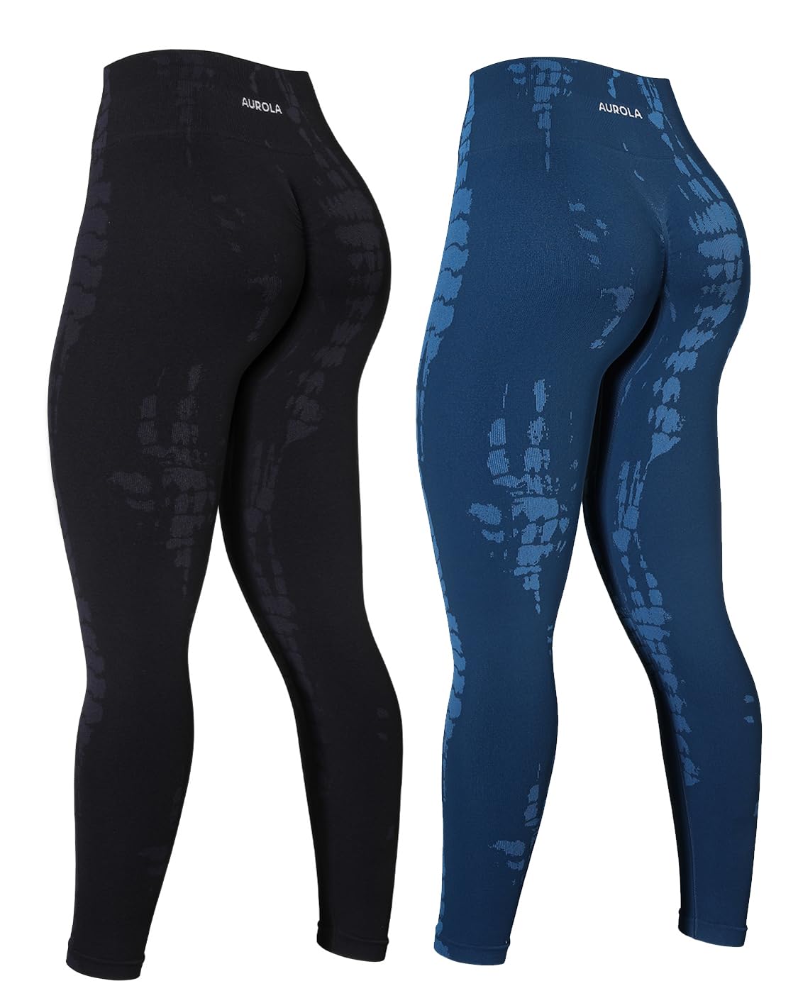 Photo 1 of AUROLA Serpent 2 Pieces Pack Set Seamless Scrunch Workout Leggings for Women Active Gym Pants,Pack (Black + Water Blue),S
