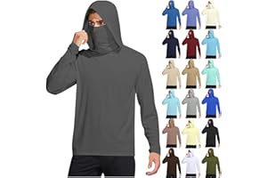 Mens UPF 50+ Sun Protection Shirt with Mask Lightweight Long Sleeve Hooded Cooling Hiking Fishing Performance Shirts