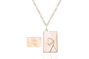 PRIMATORIA Envelope Love Letter Heart Necklace for Women Stainless Steel Love You Secret Gift Message Engraved Locket Jewelry Pendant for Couples and Family