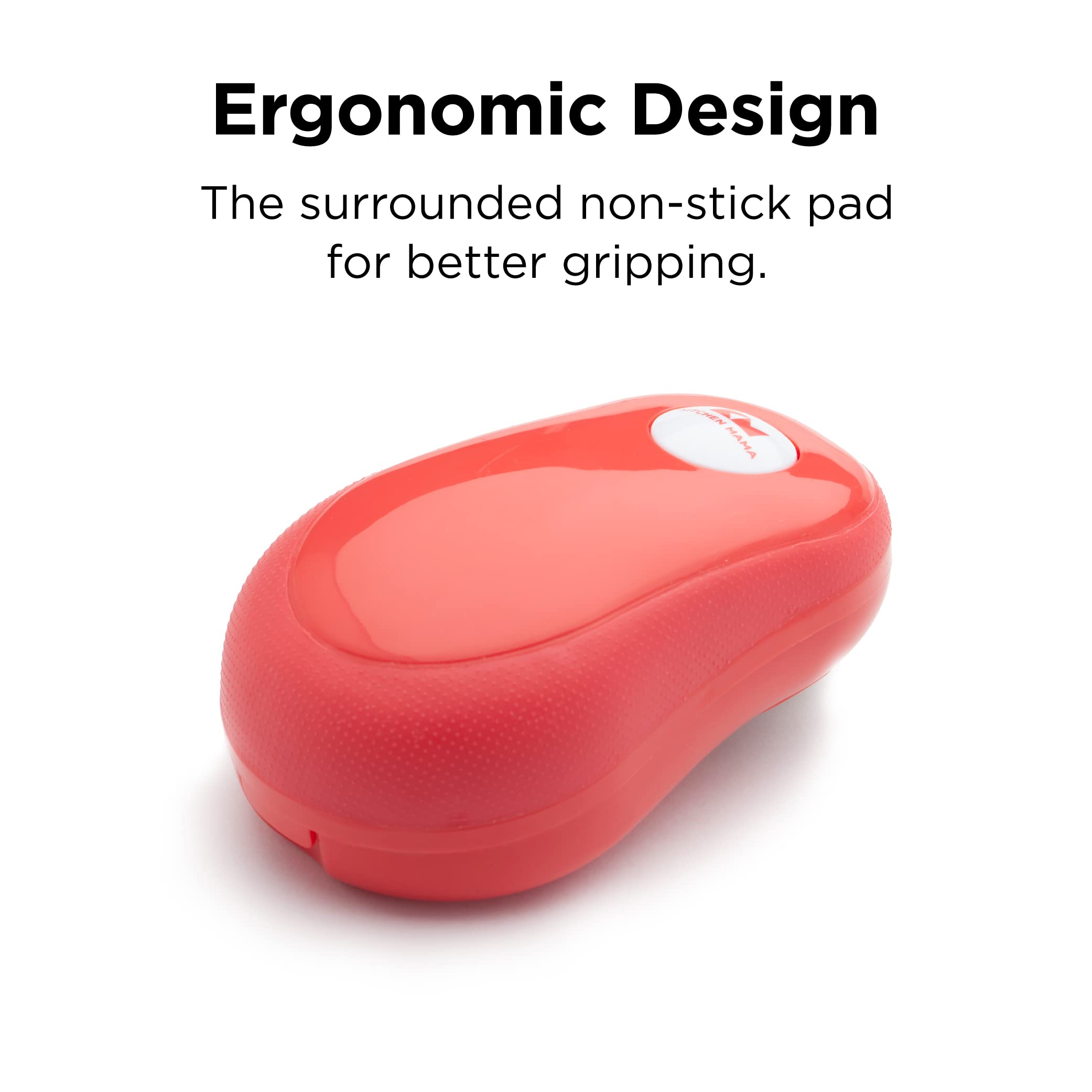 Kitchen Mama One Touch Can Opener: Open Cans with Simple Press of A Button - Auto Stop As Task Completes, Ergonomic, Smooth Edge, Food-Safe, Battery Operated, Electric Can Opener (Red)