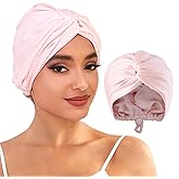 GLISSELLE Adjustable Silk Satin Sleep Bonnet for Curly & Long Hair - Double Layer Hair Wrap Cap for Women Night Turban for Braids (Pink)