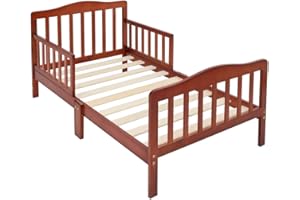 Kcelarec Wooden Bed,Kids Bedroom Furniture Bed with Safety Guardrails (Brown)