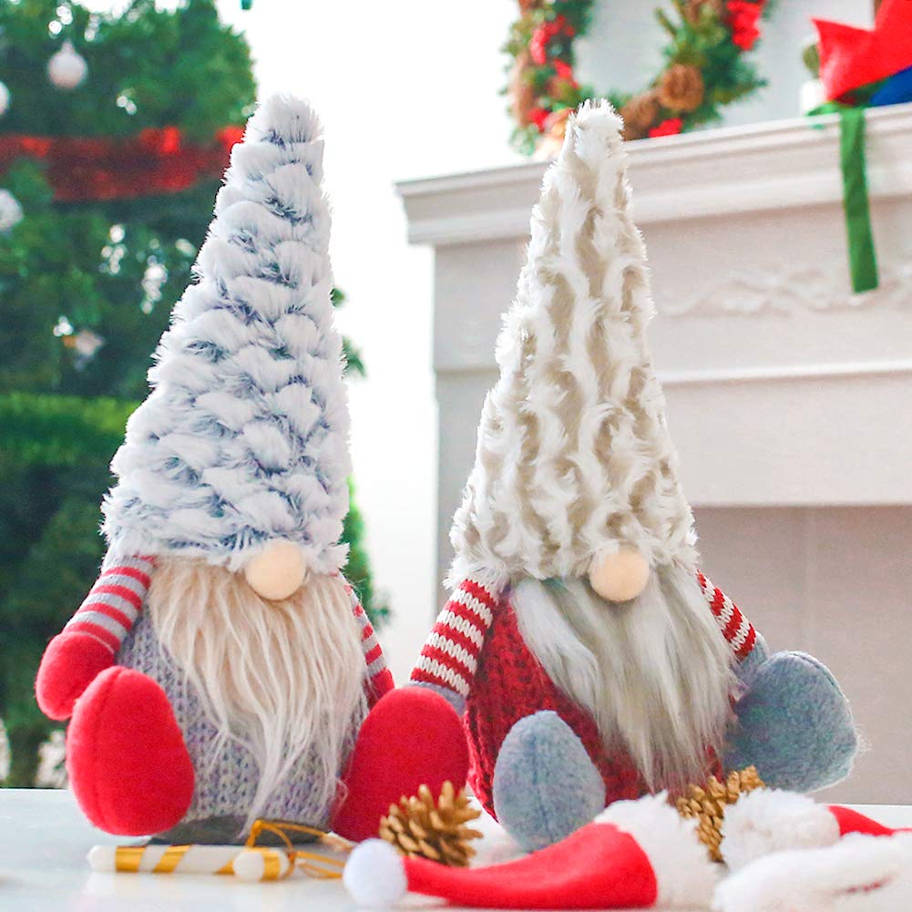 FuturePlusX Swedish Santa Gnome Plush, 2PCS Handmade Scandinavian Tomte Santa Scandinavian Gnome Plush for Christmas Santa Decoration Table Decor