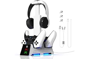 JOYTORN PS-5 Edge Controller Charger Station,Dual Fast Charging Dock for DualSense Wireless Controllers with LED Indicator,Headset Holder,Type-c Charger Cable,White