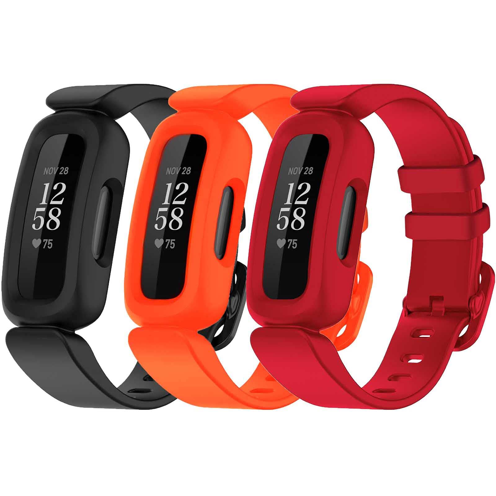 TopPerfekt Straps Compatible with Fitbit Ace 3 for Kids, Soft Silicone Waterproof Bracelet Accessories Sports Watch Strap Replacement for Fitbit Inspire 2/Ace 3 Boys Girls (3-Black, Orange, Red)
