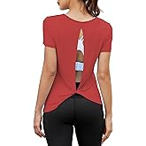 Mippo Open Back Workout Tops for Women Soft Short Sleeve Athletic Yoga Gym T Shirts