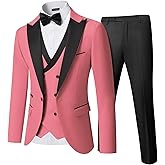 YND Men's 3 Piece Slim Fit Wedding Tuxedo Set, Peak Lapel One Button Suit Jacket, Double Breasted Vest Pants with Bow Tie