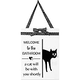 Yalikop Funny Cat Bathroom Sign Decor Welcome To The Bathroom A Cat Will Be With You Shortly Wall Decor 8 x 6 Inch Hanging Wooden Wall Art Housewarming Mom Gifts for Home Toilet Restroom