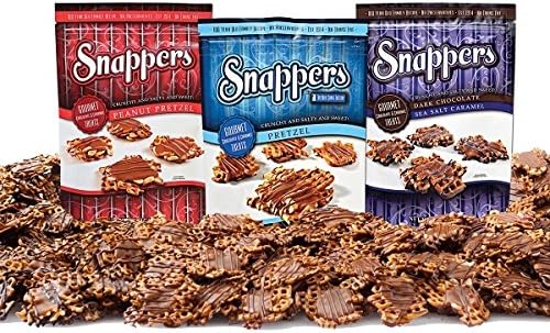 Snappers Variety Pack PRETZEL; PEANUT PRETZEL & DARK CHOCOLATE Sea Salt Caramel 6 oz. (Pack of 3)