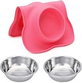 Hubulk Pet 2 Stainless Steel Bowls with No Spill Silicone Mat Pink S view 7