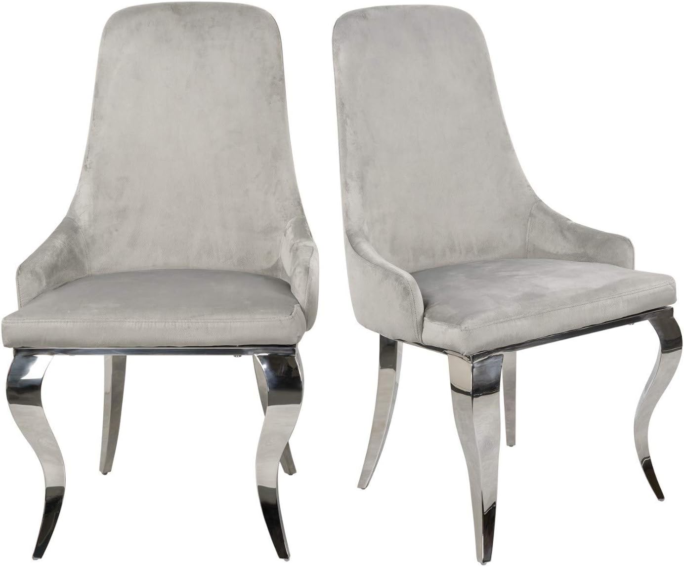 Angelica Esszimmerstühle, Samt, silbergrau, mit silberfarbenen