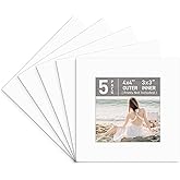 Golden State Art, Pack of 5 Acid Free Bevel Cut 4-Ply Thickness White Core Picture Mats for Photos (White, 4x4 for 3x3 Photo)