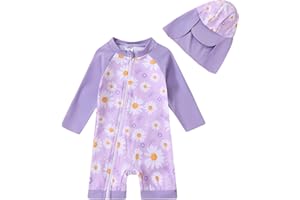 YOUNGER TREE Toddler Baby Girls Swimsuit One-Piece Zipper Swimwear UPF 50+ Sun Protection Bathing Suit with Hat